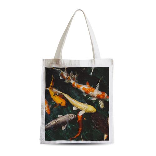 Grand Sac Shopping Plage Etudiant Carpes Koi Multicolor Bassin A Poisson Poissons Rouge Japon