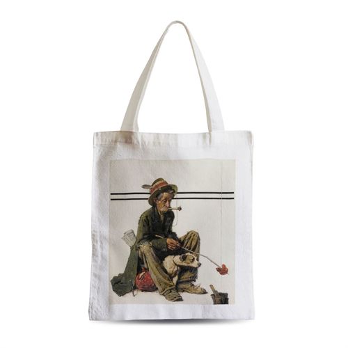 Grand Sac Shopping Plage Etudiant Homme Pauvre et Son Chien Peinture Norman Rockwell Etats Unis