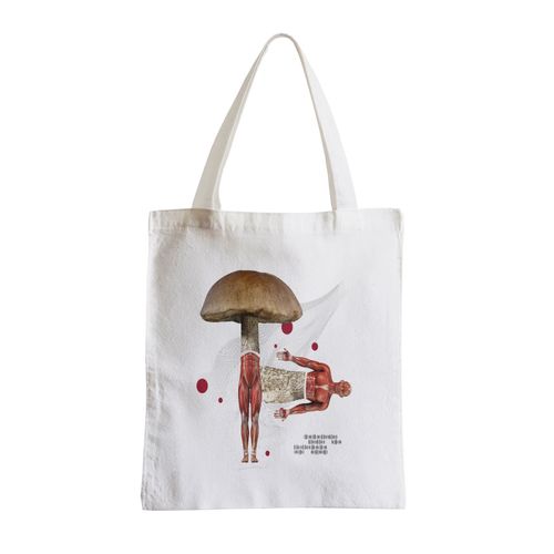 Grand Sac Shopping Plage Etudiant Homme Champignon Anatomie Collage Art Surréalisme