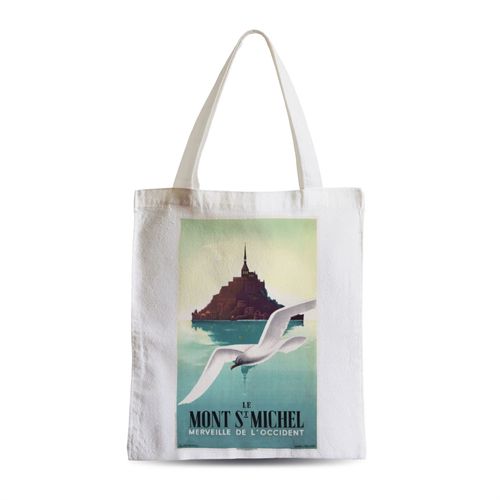 Grand Sac Shopping Plage Etudiant Mont Saint Michel France Affiche Poster Vintage Voyage Art Deco 30's