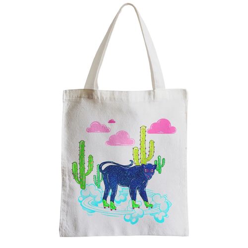 La Baleine - Collection de Créateurs - Sac Shopping Panthère Bleue Nuit Tourbillonne sur ses Patins à Roulettes [Design Original]