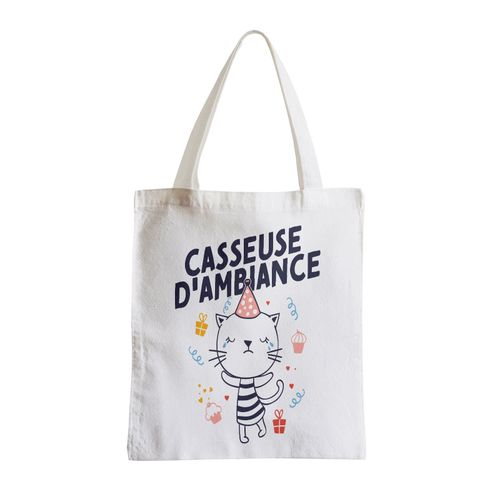Grand Sac Shopping Plage Etudiant Casseuse d'Ambiance Chat Dessin Illustration