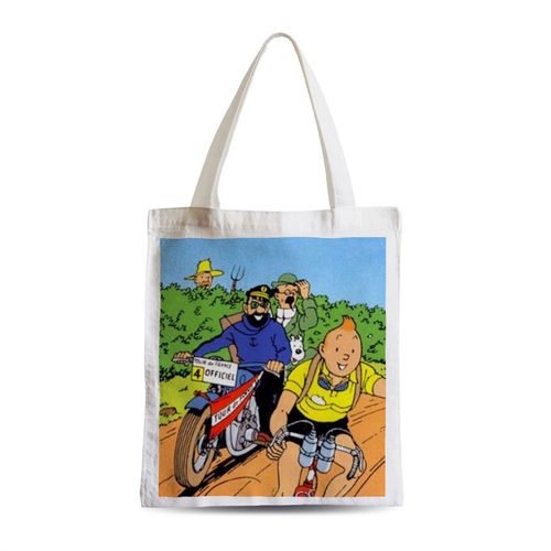 Grand Sac Shopping Plage Etudiant Tintin Tour de France Maillot Jaune BD Vintage