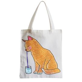 La Baleine - Collection de Créateurs - Sac Shopping Chat Roux Buvant Son Lait à la Paille [Design Original]