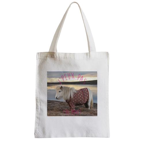 Grand Sac Shopping Plage Etudiant J'Peux Pas J'Ai Poney Shetland Avec un Pull Animaux