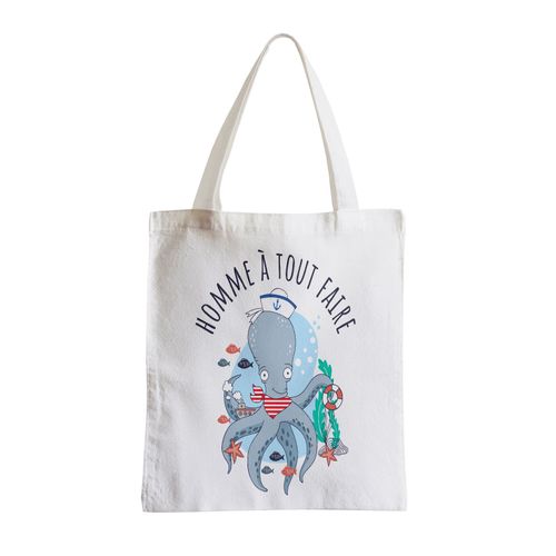 Grand Sac Shopping Plage Etudiant Pieuvre Homme a tout Faire Dessin Illustration