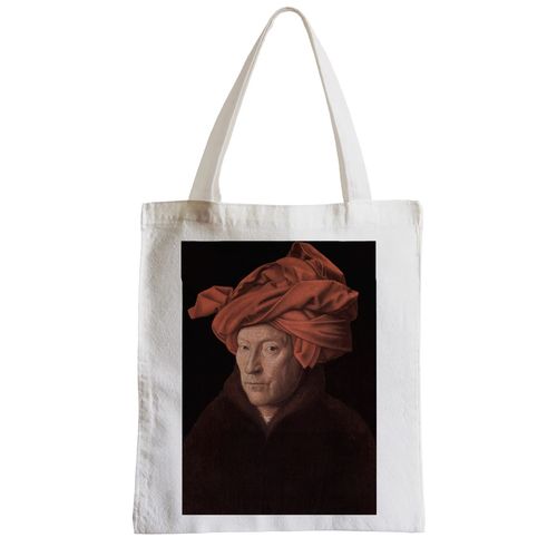 Grand Sac Shopping Plage Etudiant Peinture de Van Eyck Homme au Turban Rouge Artiste Art
