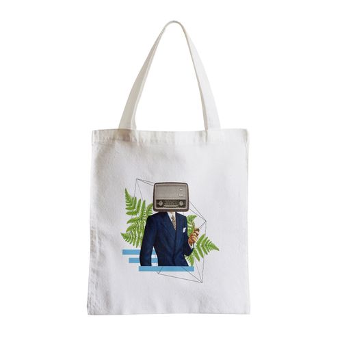 Grand Sac Shopping Plage Etudiant Homme Radio Collage Art Surréalisme Humour