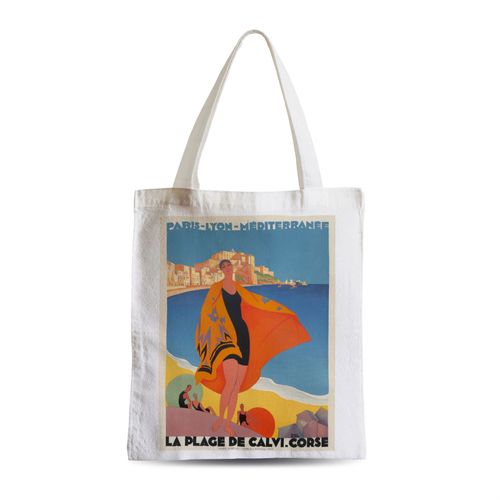 Grand Sac Shopping Plage Etudiant Calvi Corse Affiche Poster Vintage Voyage Art Deco 30's