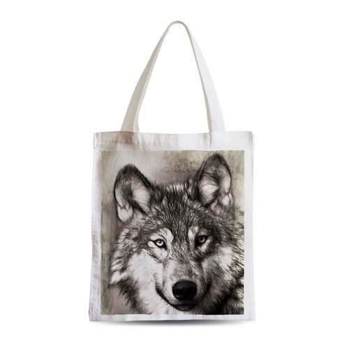 Grand Sac Shopping Plage Etudiant Dessin Tete De Loup Animal Sauvage Noir Et Blanc