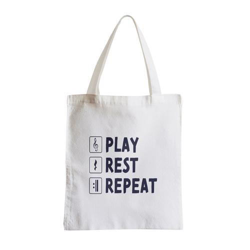 Grand Sac Shopping Plage Etudiant Play Rest Repeat Partition Musique Musicien Instrument