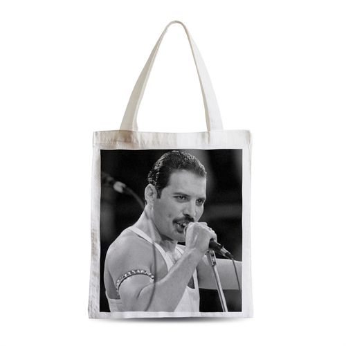 Grand Sac Shopping Plage Etudiant Queen Freddy Mercury Wembley Rock 80's Noir et Blanc