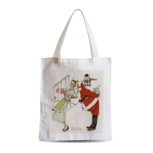 Grand Sac Shopping Plage Etudiant Pere Noel & Maman Noel Peinture Norman Rockwell