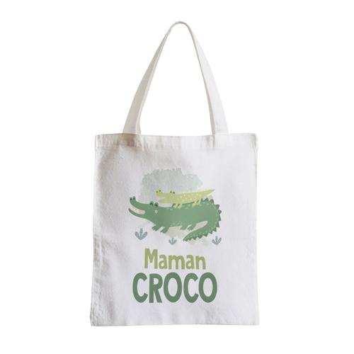 Grand Sac Shopping Plage Etudiant Maman Croco et son Bébé Crocodile Dessin Illustration
