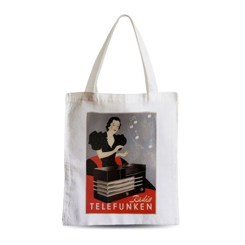 Grand Sac Shopping Plage Etudiant Radio Telefunken Art Deco Publicite Ancienne Vintage