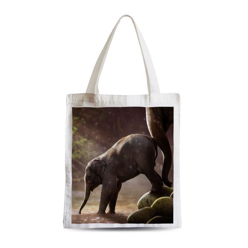 Grand Sac Shopping Plage Etudiant Bebe Elephant et Sa Maman Riviere Photo Nature Mignon