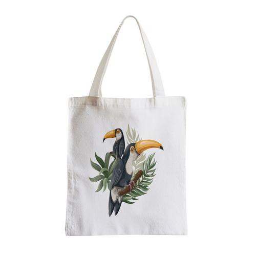 Grand Sac Shopping Plage Etudiant Toucan Perché Arbre Tropical Exotique Jungle Oiseau