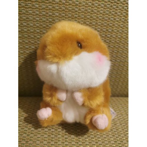 Doudou Peluche Hamster Billes Assis Beige Blanc Joues Roses Aurora