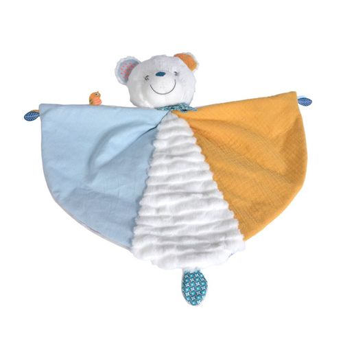 Doudou Ours Nicotoy Arthur Blanc Fourrure Bleu Moutarde Jaune Ourson Peluche Jouet Bebe Naissance Simba Toys Benelux Kiabi Comforter Bear Baby Cuddles Teddy