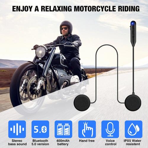 casque d'écoute bluetooth HM-1 pour moto, sans fil, BT 5.0, avec FM,  musique stéréo, haut-parleur A2DP, 400 mAh - 21EJEJ0906A00242