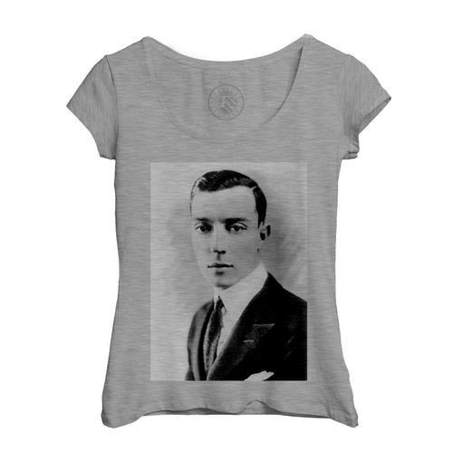 T-Shirt Femme Col Echancré Buster Keaton Acteur Hollywood Retro Portrait Vintage