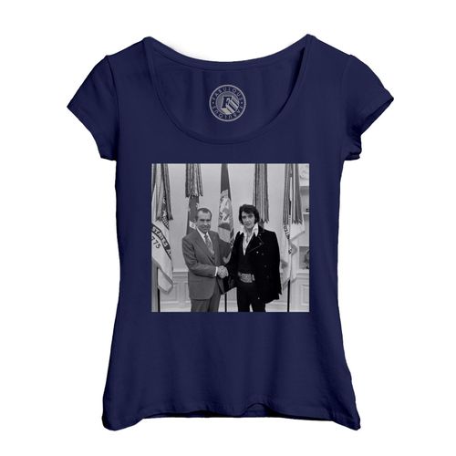 T-Shirt Femme Col Echancré Elvis Presley Richard Nixon Maison Blanche Chanteur Rock