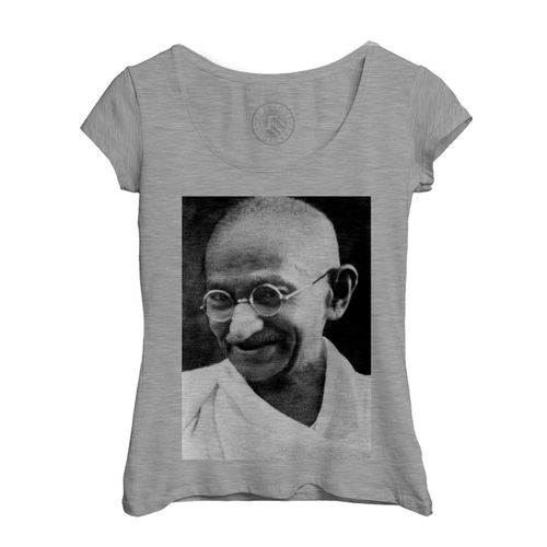 T-Shirt Femme Col Echancré Mahatma Gandhi Inde Activiste Non Violence Portrait Vintage