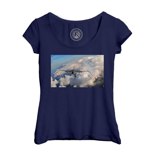 T-Shirt Femme Col Echancré Avion Militaire Tir Missile Bombardement