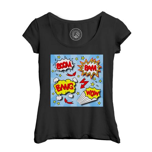 T-Shirt Femme Col Echancré Bulles Bandes Dessinees Boom Bang Comics Super Hero