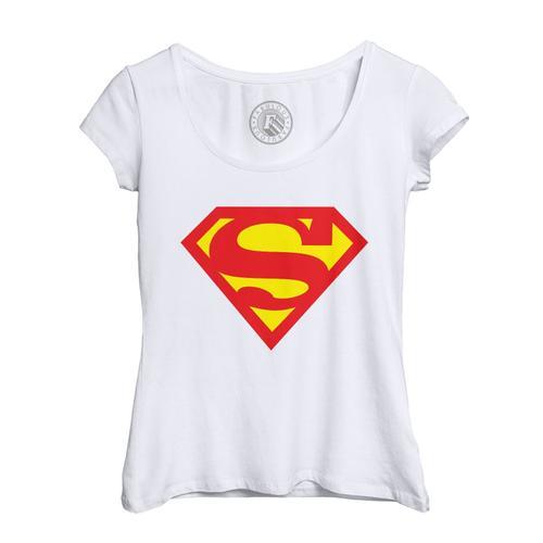 T-Shirt Femme Col Echancré Superman Logo Comics Anime Super Hero Bande Dessinee