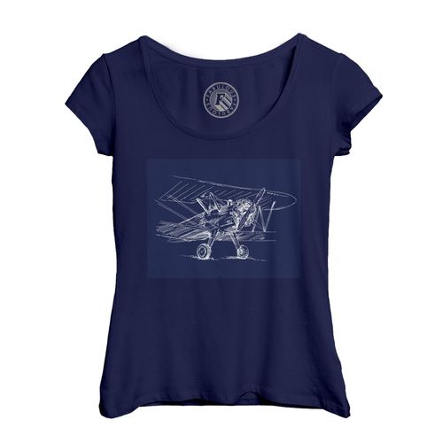 T-Shirt Femme Col Echancré Avion Ancien Pionnier Aeronautique Dessin