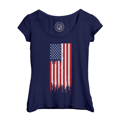 T-Shirt Femme Col Echancré Drapeau Peinture Etats Unis Football Sport Equipe National Usa