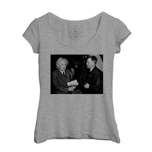T-Shirt Femme Col Echancré Albert Einstein Celebrite Photo Ancienne Scientifique