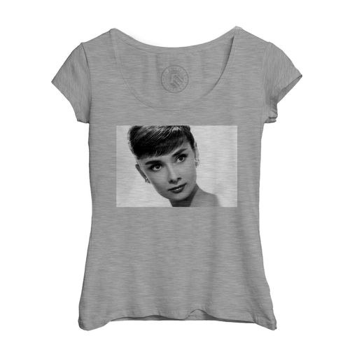 T-Shirt Femme Col Echancré Audrey Hepburn Portrait Star Hollywood Photo Vintage