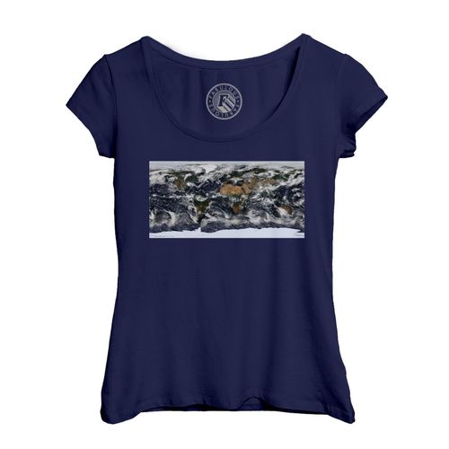 T-Shirt Femme Col Echancré Carte Du Monde Planisphere Photo Satellite Nuages