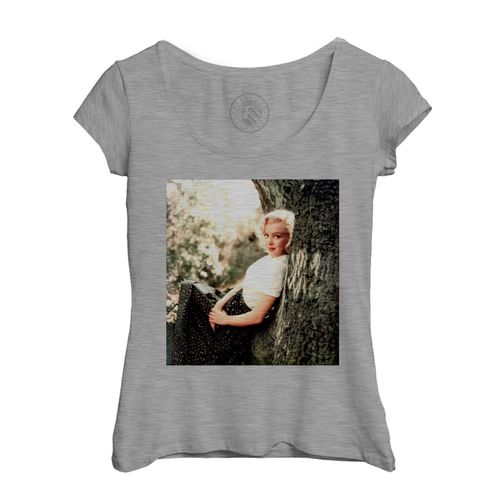 T-Shirt Femme Col Echancré Marilyn Monroe Foret Mannequin Photo Vintage