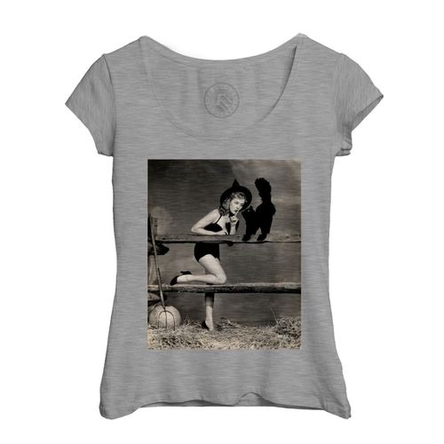 T-Shirt Femme Col Echancré Joyce Holden Glamour Witch 1950 Photo Vintage Halloween