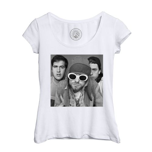 T-Shirt Femme Col Echancré Nirvana Groupe Entier Kurt Cobain Dave Grohl Rock Grunge