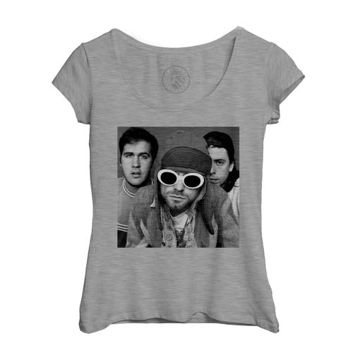 T-Shirt Femme Col Echancré Nirvana Groupe Entier Kurt Cobain Dave Grohl Rock Grunge