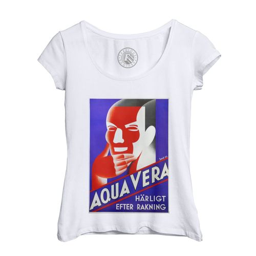 T-Shirt Femme Col Echancré Aqua Vera Art Deco Publicite Suedoise Ancienne Vintage