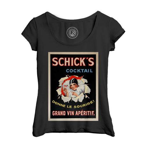 T-Shirt Femme Col Echancré Shick's Cocktail Art Deco Affiche Publicitaire Ancienne Vintage