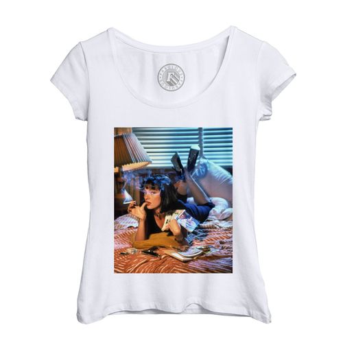 T-Shirt Femme Col Echancré Uma Thurman Pulp Fiction Cigarette Tarantino Actrice Cinema