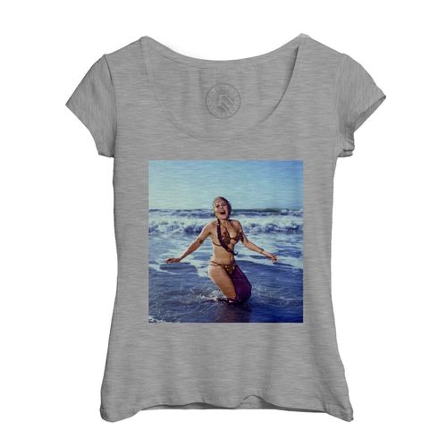 T-Shirt Femme Col Echancré Carrie Fisher Bikini Plage Star Wars Photo Vintage