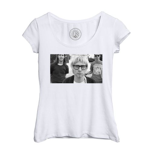 T-Shirt Femme Col Echancré Nirvana Kurt Cobain Lunettes Nerd Rock Grunge