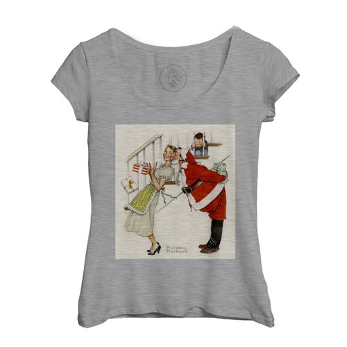 T-Shirt Femme Col Echancré Pere Noel & Maman Noel Peinture Norman Rockwell
