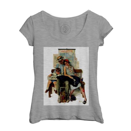 T-Shirt Femme Col Echancré Partir En Vacance Enfants Peinture Norman Rockwell