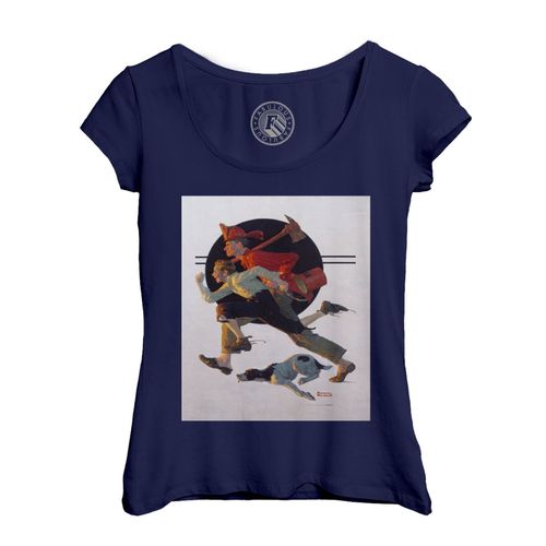 T-Shirt Femme Col Echancré Pompier Enfant Chien Peinture Norman Rockwell Etats Unis