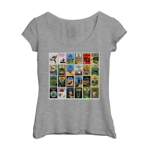 T-Shirt Femme Col Echancré Tintin Couvertures Collections Album Bd Herge