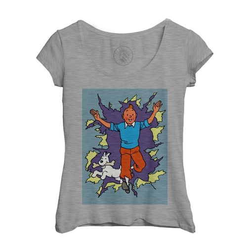 T-Shirt Femme Col Echancré Tintin Et Milou Bd Herge Hero Enfant Belgique