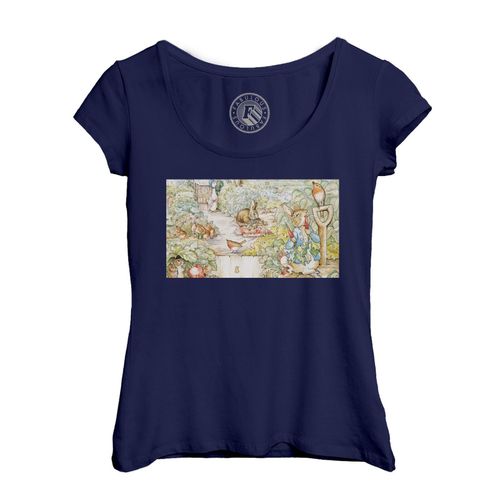 T-Shirt Femme Col Echancré Petter Rabbit Pierre Lapin Jardin Illustration Enfant Beatrice Potter